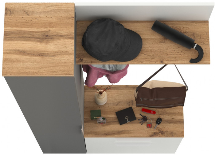 Октава Прихожая 50, белый шагрень/серый графит/дуб крафт золотой/фасады МДФ белый шагрень/серый графит