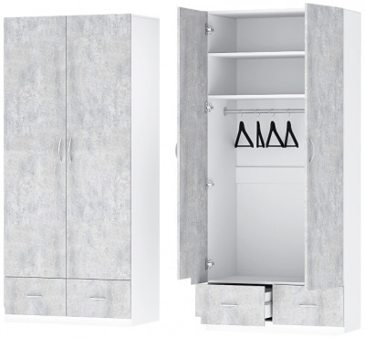 Детский Шкаф 2-х створчатый Бриз ЛДСП, Белый/Цемент светлый