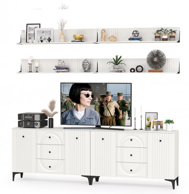 Валенсия Гостиная № 091, ЛДСП белый шагрень/МДФ белый шагрень