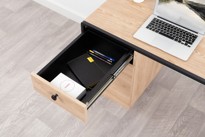 Брюс Стол письменный 12.157 + Стол письменный 12.157, цвет чёрный/Battle rock Santiago/столешница МДФ ель карпатская, ШхГхВ 260х62,6х75 см., ун. сб.