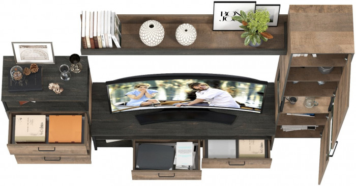 Трувор Гостиная 023, цвет дуб гранж песочный/интра, ШхГхВ 260,6х45,4х210 см., универсальная сборка