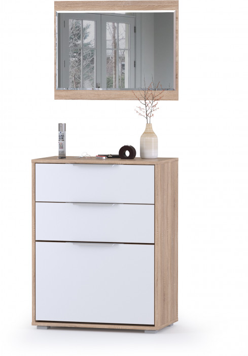 Куба Прихожая 1, обувница 13.113 + Зеркало, цвет дуб сонома/белый премиум, ШхГхВ 65х38,3х180 см.
