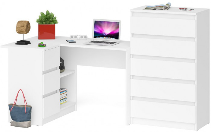 Мори компьютерный стол МС-16 левый + Комод МК700.5, белый