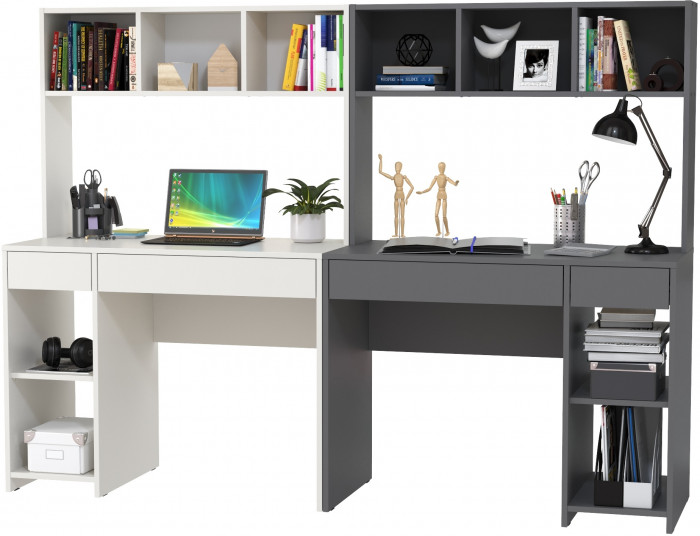 компьютерный стол Комфорт 12.77F + компьютерный стол Комфорт 12.77F, белый шагрень/тёмно-серый