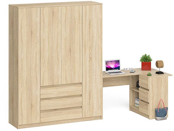 Мори компьютерный стол МС-16 правый + Шкаф МШ1600.1, дуб сонома