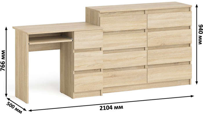 Мори компьютерный стол МС-6 правый + Комод МК1200.8, дуб сонома
