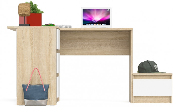 Мори Стол компьютерный МС-16 левый + Тумба ТМП400.1, цвет дуб сонома/белый, ШхГхВ 164,8х84,9х76,6 см., выдвижные ящики слев, НЕ универсальная сборкаа