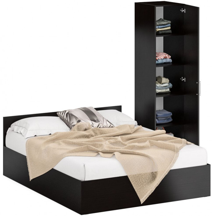 Кровать 1600 + Пенал Стандарт, цвет венге, ШхГхВ 163,5х203,5х70 + 45х52х200 см., сп.м. 1600х2000 мм., без матраса, основание есть