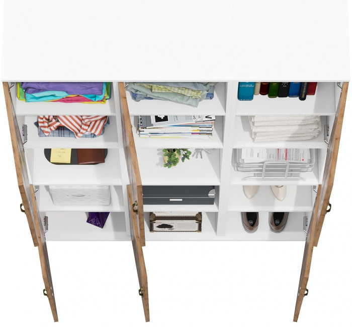 Лидер-8 Пенал 3 шт., цвет белый шагрень/крафт золото, ШхГхВ 120х30х190 см., универсальная сборка