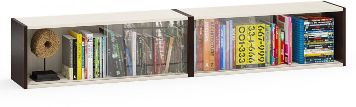 Две полки книжных С-МД-КН01, цвет венге/дуб, ШхГхВ размер каждой полки в отдельности: 83х25х30 см., стеклянные дверцы