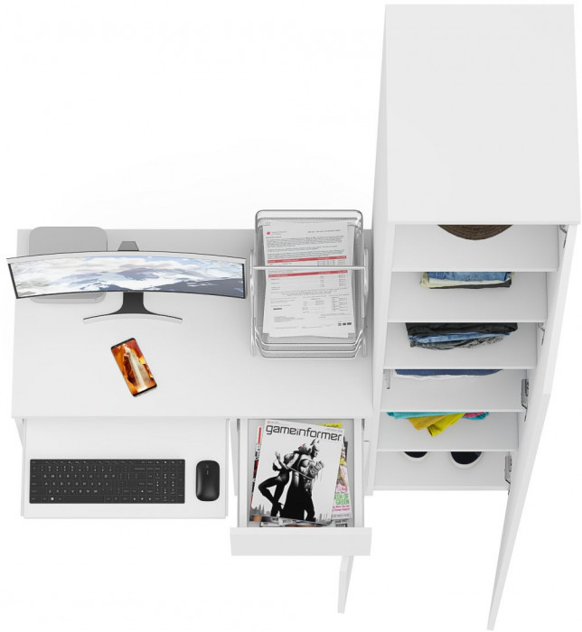 Мори Стол компьютерный МС-1 правый + Пенал МШ400.1, цвет белый, ШхГхВ 130,4х50,4х209,6 см., выдвижной ящик справа, НЕ универсальная сборка
