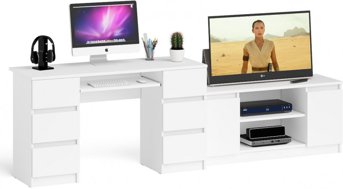 Мори Стол компьютерный МС-2 + Тумба МТВ1200.1, цвет белый, ШхГхВ 255,8х50х76,6 см., универсальная сборка