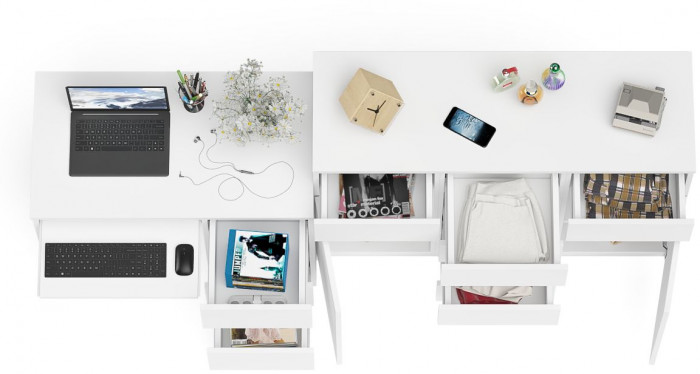 Мори Стол компьютерный МС-6 правый + Комод МК1200.4, цвет белый, ШхГхВ 210,4х50х94 см., выдвижные ящики справа, НЕ универсальная сборка