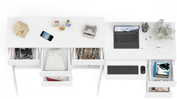 Мори Стол компьютерный МС-6 правый + Комод МК1200.4, цвет белый, ШхГхВ 210,4х50х94 см., выдвижные ящики справа, НЕ универсальная сборка