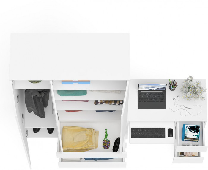 Мори Стол компьютерный МС-6 правый + Шкаф МШ1200.1, цвет белый, ШхГхВ 210,4х50,4х209,6 см., выдвижные ящики справа, НЕ универсальная сборка