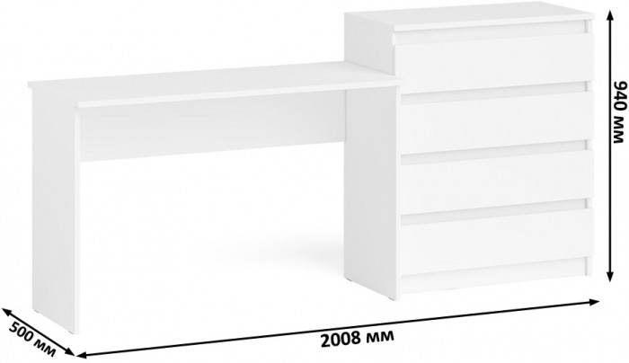 Мори Стол письменный МСП1200.1 + Комод МК800.4, цвет белый, ШхГхВ 200,8х50х94 см., универсальная сборка