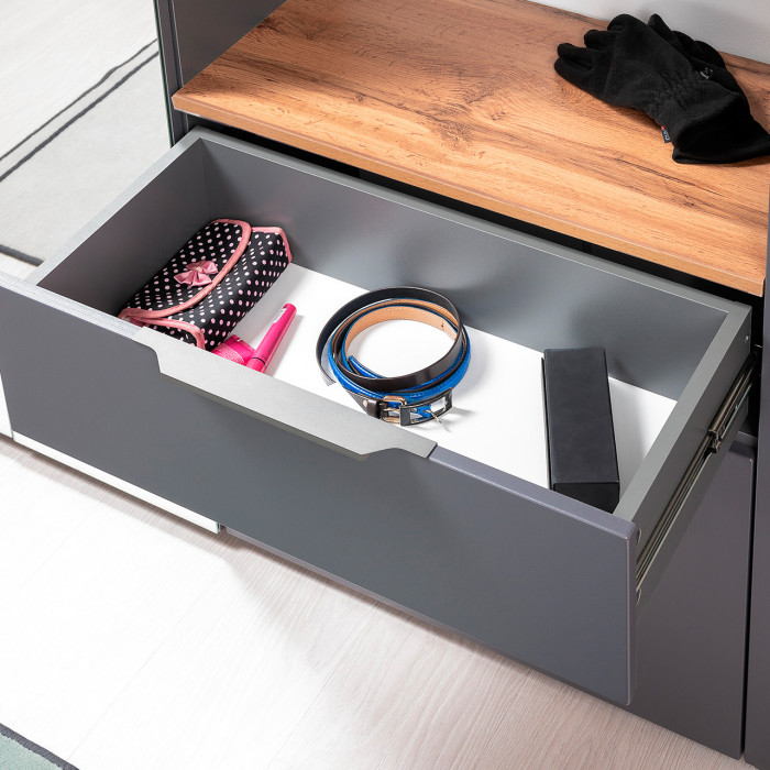 Октава Прихожая 26, цвет серый графит/дуб крафт золотой/фасады МДФ серый графит, ШхГхВ 193,7х35,4х197,6 см., универсальная сборка