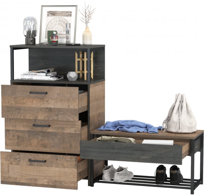 Трувор 13.241.03 Тумба для обуви + 13.307.02 Комод с ящиками, дуб гранж песочный/интра