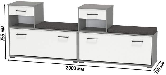 Лира ГК 2-0714+2-0714графбел Тумба под обувь, графит/белый