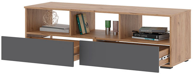 Хелен ТБ 02 Тумба ТВ (1,402х0,442х0,460) серый графит/дуб крафт золото