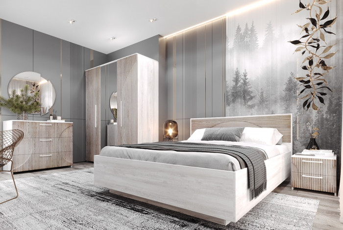 Кровать 140х200 с щитовым основанием "Монтале" - Бетон пайн светлый/Астана роузвуд