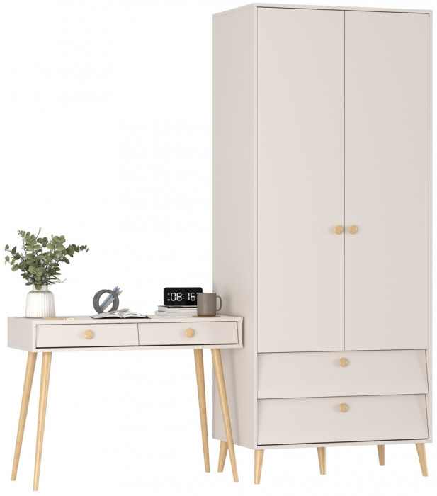 Афина Спальня Шкаф 2-х дверный + Стол, цвет кашемир серый, ШхГхВ 90,3х56,3х220 + 100х45х76 см., универсальная сборка