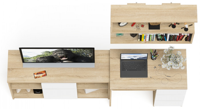 Мори Стол компьютерный МС-6 правый + Тумба МТВ1204.1 + Полка 900, цвет дуб сонома/белый, ШхГхВ 210,4х50х209,6 см., НЕ универсальная сборка