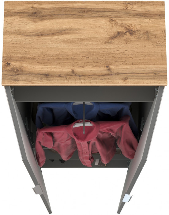 Октава 13.338 Шкаф для одежды, цвет серый графит/дуб крафт золотой/фасады МДФ серый графит и зеркало, ШхГхВ 64,4х35,3х197,6 см.