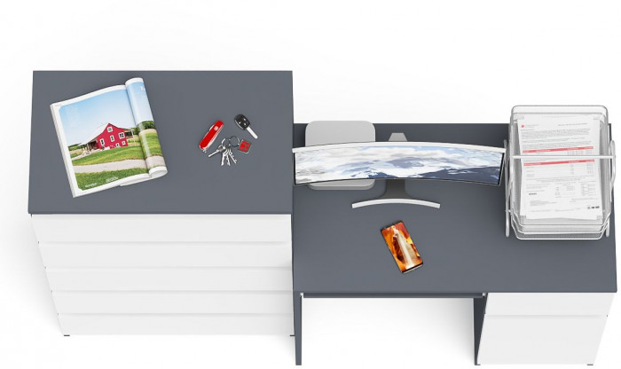 Мори компьютерный стол МС-1 правый + Комод МК700.5, графит/белый