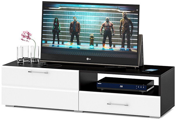 Тумба под ТВ Ларго 1,4, цвет корпус венге/фасады МДФ белый глянец, ШхГхВ 140х46х35 см., НЕ универсальная сборка