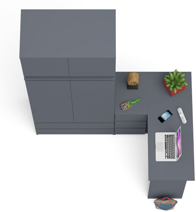 Мори Стол компьютерный МС-16 левый + Шкаф МШ900.1 + Антресоль МА900.1, цвет графит, ШхГхВ 214,8х84,9х234,2 см., выдвижные ящики слева, НЕ универс. сб.