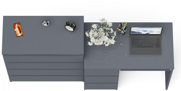 Мори Стол компьютерный МС-6 левый + Комод МК800.4, цвет графит, ШхГхВ 170,4х50х94 см., выдвижные ящики слева, НЕ универсальная сборка