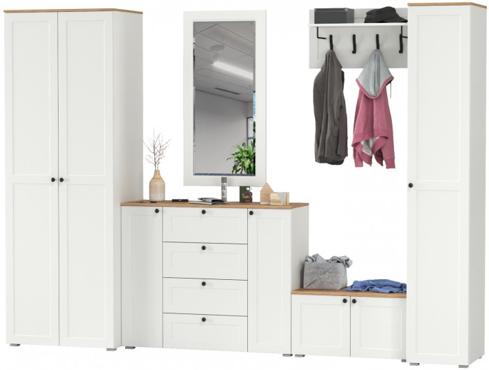 Остин Прихожая 55, белый шагрень/дуб крафт золотой