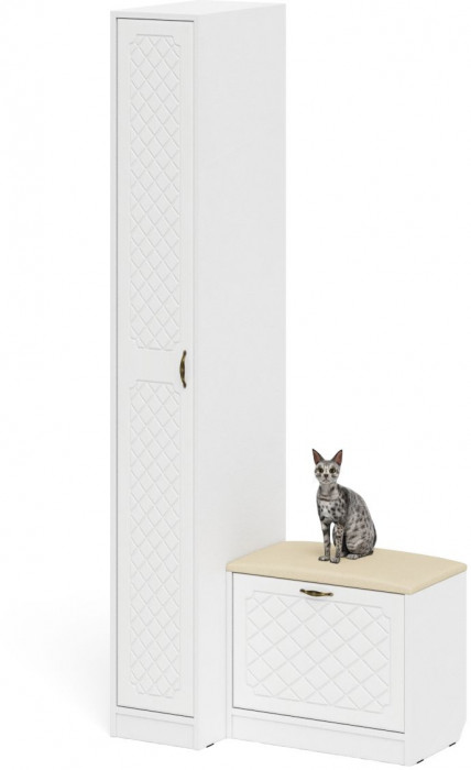 Прихожая П-6 Компоновка № 39, белая шагрень/фасады МДФ белое дерево фрезеровка ромб