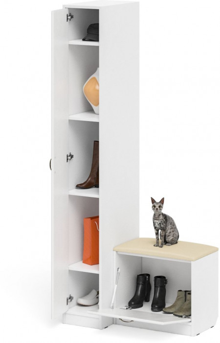 Прихожая П-6 Компоновка № 39, белая шагрень/фасады МДФ белое дерево фрезеровка ромб