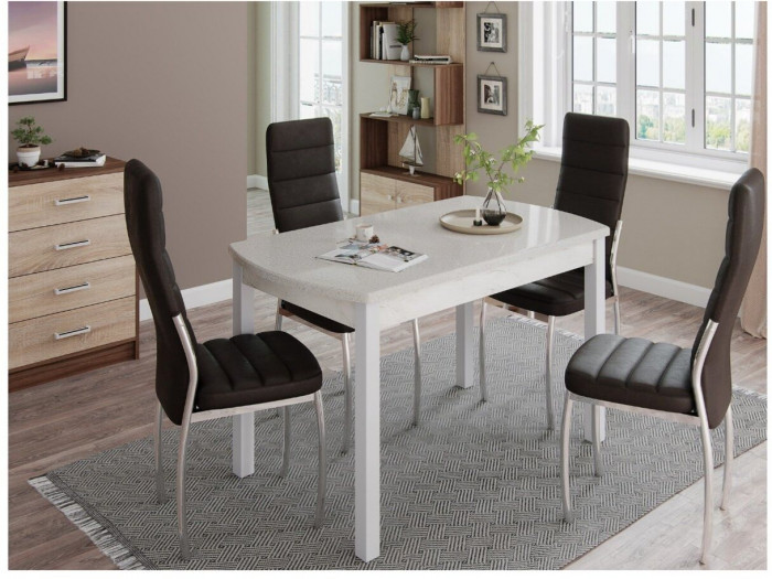 Стол обеденный Бостон-3 металл белый/белый гранит