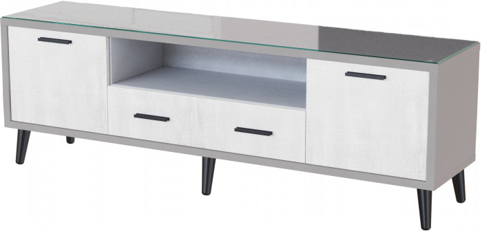 Тумба ТВ интерьерная 1,6 Ланс светло-серый/мдф холст белый