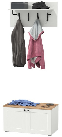 Остин 13.257 Тумба + 15.12 Вешалка, цвет белый шагрень/дуб крафт золотой, ШхГхВ 80х41,9х210 см.