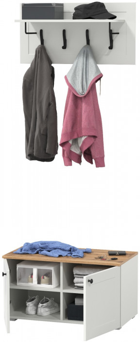 Остин 13.257 Тумба + 15.12 Вешалка, цвет белый шагрень/дуб крафт золотой, ШхГхВ 80х41,9х210 см.