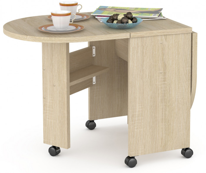 КР100 Глория 601 Стол-книжка журнальный, цвет дуб сонома, ШхГхВ 121х54х53 см. 33х54х53 см. сложенный, высота без учёта колёс, колёса идут в комплекте