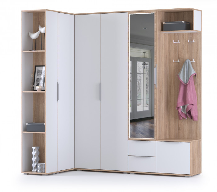 Куба Прихожая 12, цвет дуб сонома/белый премиум, ШхГхВ 204,2х107,3х210,6 см., универсальная сборка