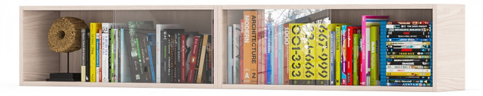 Две полки книжных С-МД-КН01, цвет ясень шимо светлый, размер каждой полки в отдельности: ШхГхВ 83х25х30 см., стеклянные дверцы