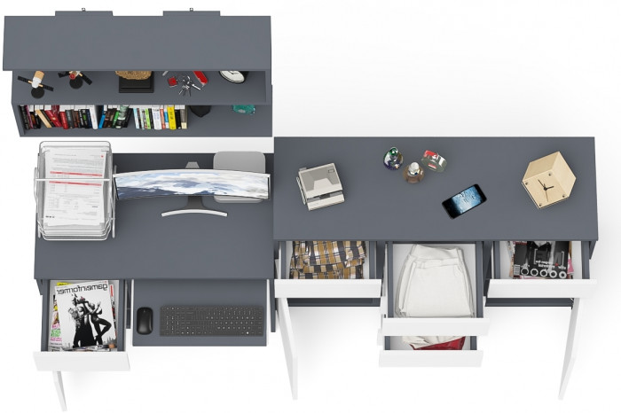 Мори Стол компьютерный МС-1 левый + Комод МК1200.4 + Полка 900, цвет графит/белый, ШхГхВ 210,4х50х209,6 см., НЕ универсальная сборка