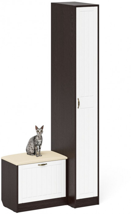 Прихожая П-6 Компоновка № 39, венге/фасады МДФ белое дерево фрезеровка прованс