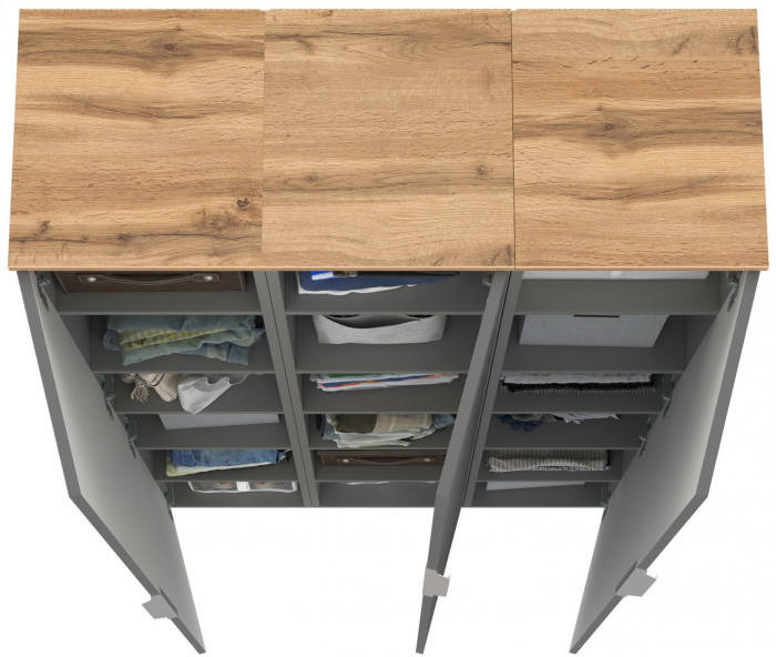 Октава 13.228 Шкаф-пенал + 13.228 Пенал + 13.228 Пенал, цвет серый графит/дуб крафт золотой/фасады МДФ серый графит, ШхГхВ 96,6х35,3х197,6 см, ун. сб.