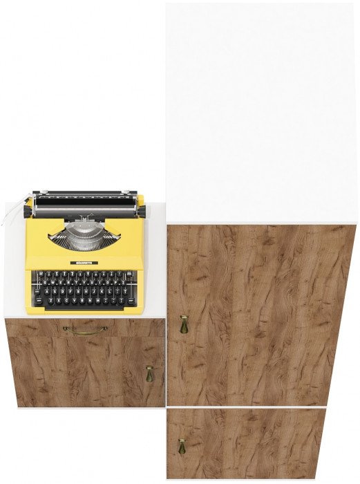 Лидер-8 Пенал МД 23Б + Тумба МД 3.15, белый шагрень/крафт золото