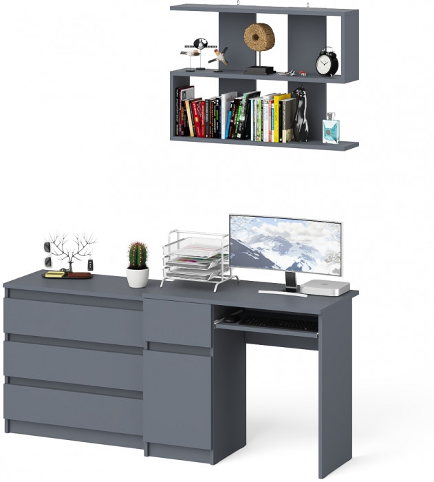 Мори компьютерный стол МС-1 левый + Комод МК800.1 + Полка 900, графит