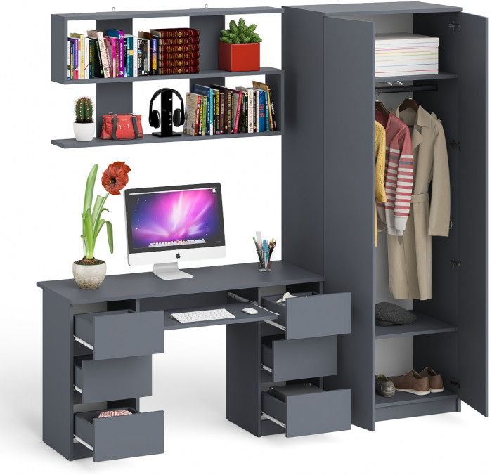 Мори компьютерный стол МС-2 + Шкаф МШ800.1 + Полка 1200, графит