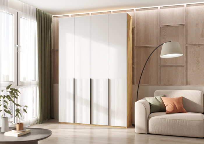 Марвэл Шкаф 4-х створчатый 1600, Браш Вайт, Дуб Крафт