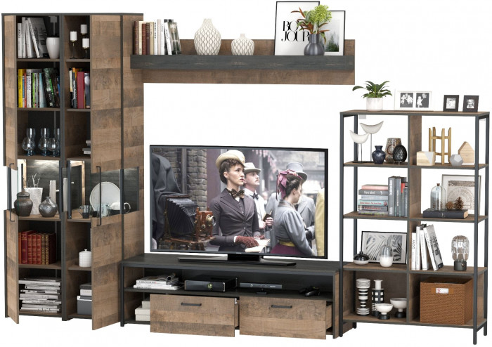 Трувор Гостиная 029, цвет дуб гранж песочный/интра, ШхГхВ 329,4х45,4х210 см., универсальная сборка